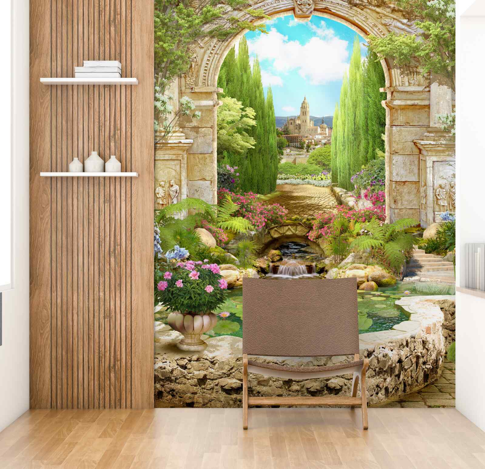 Фотошпалери стара кам'яна арка, оточена зеленню