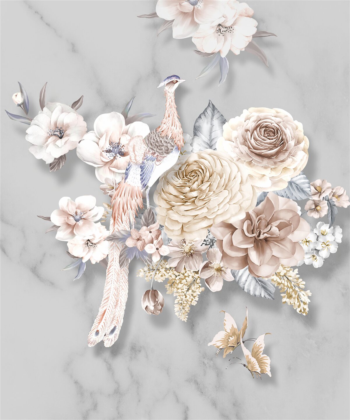 Фотошпалери квіткова композиція з павичем