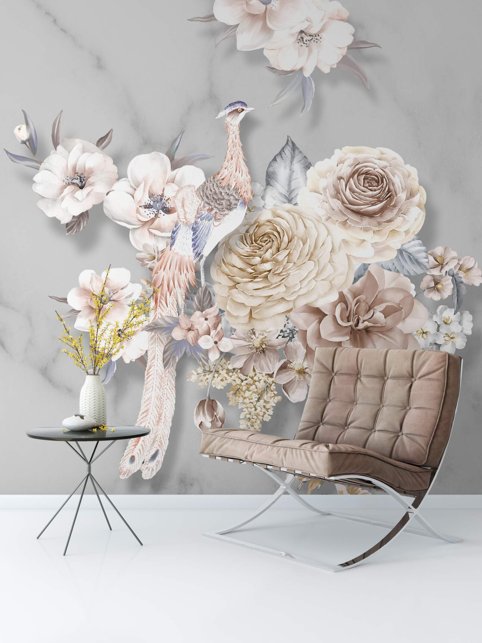 Фотошпалери квіткова композиція з павичем