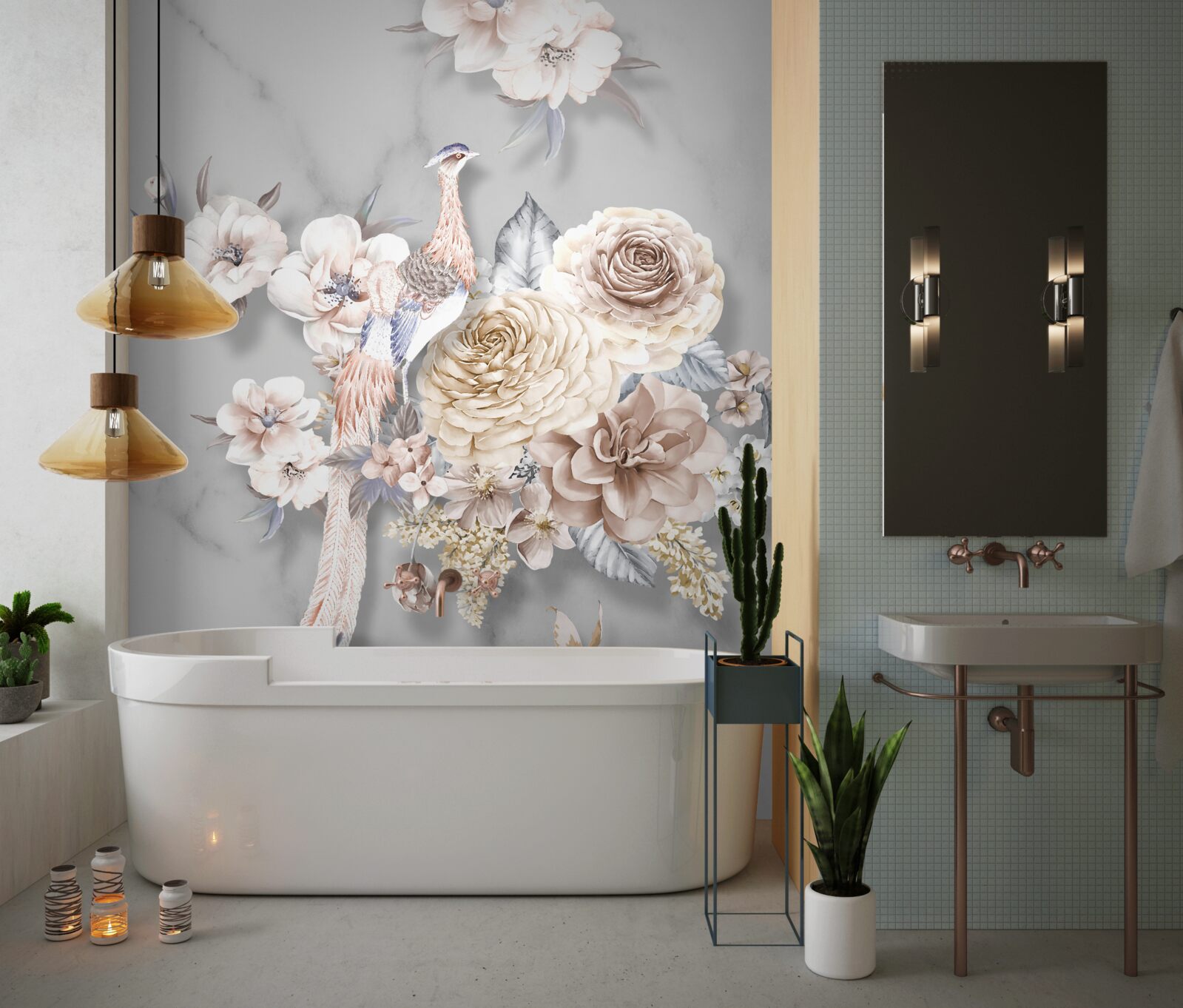 Фотошпалери квіткова композиція з павичем