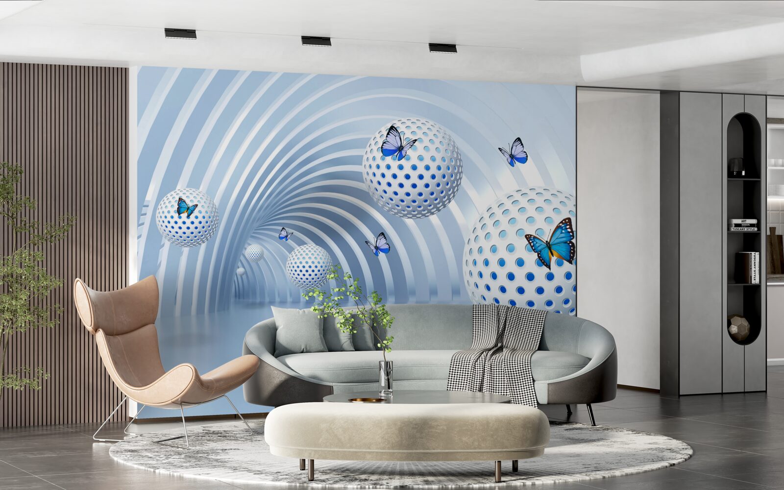 Фотошпалери кулі, що висять у повітрі всередині тунелю