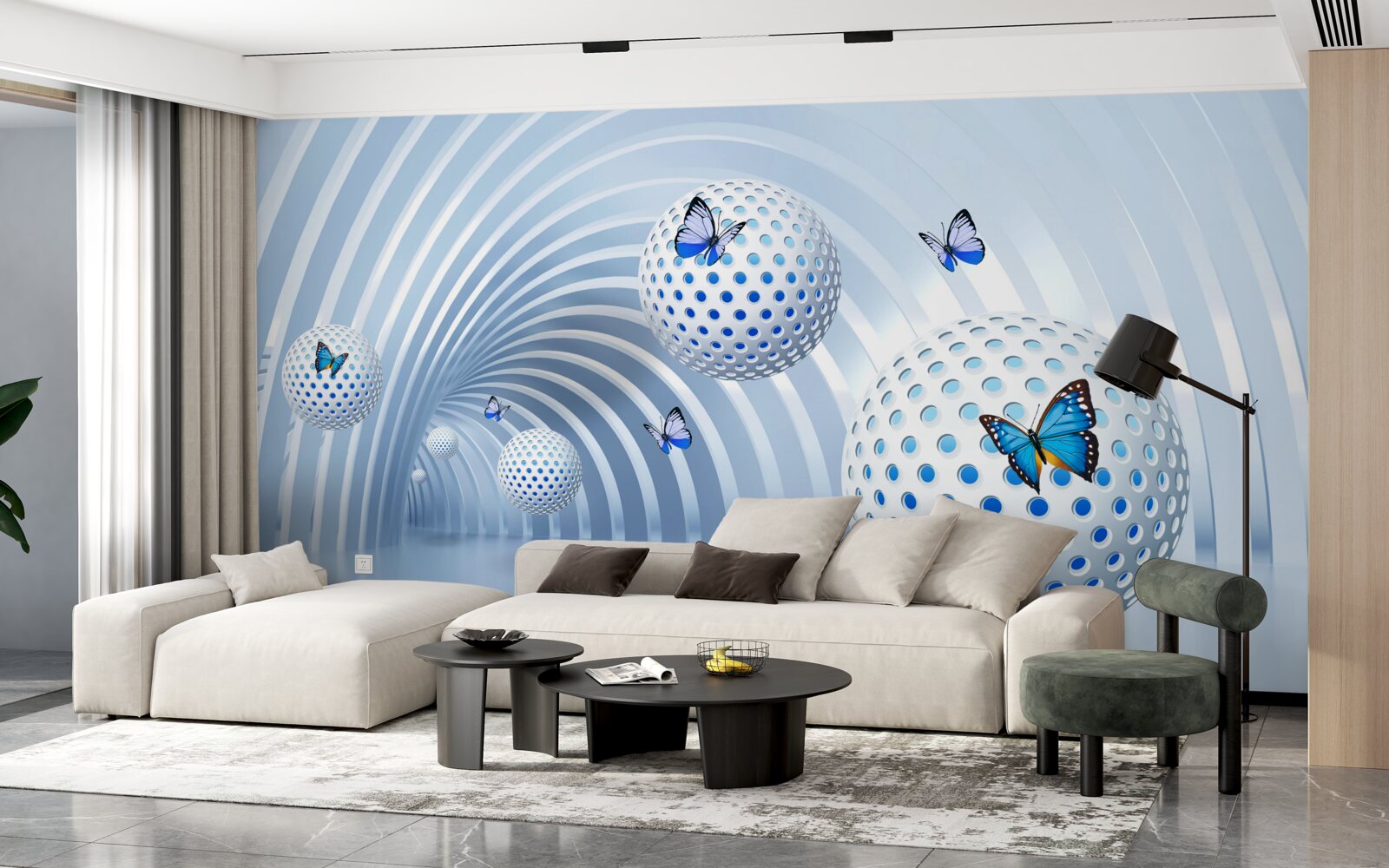 Фотошпалери кулі, що висять у повітрі всередині тунелю