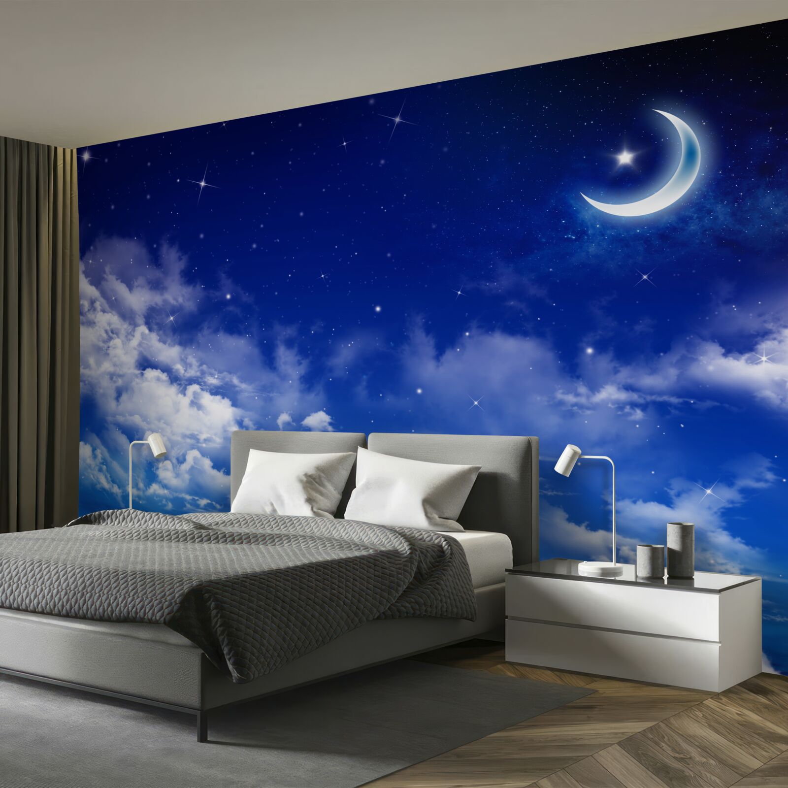 Фотошпалери ніч під місяцем і мерехтливими зірками