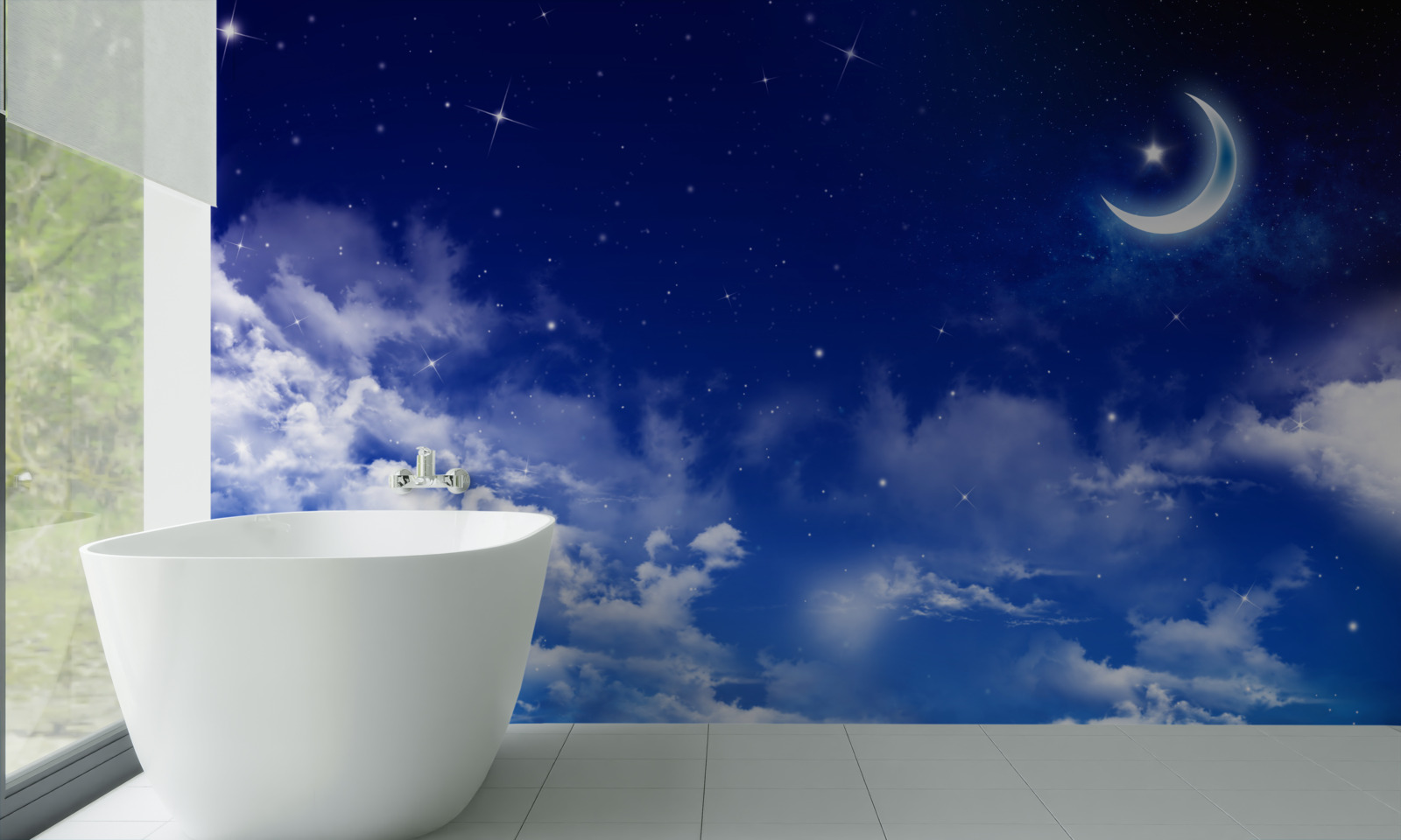 Фотошпалери ніч під місяцем і мерехтливими зірками