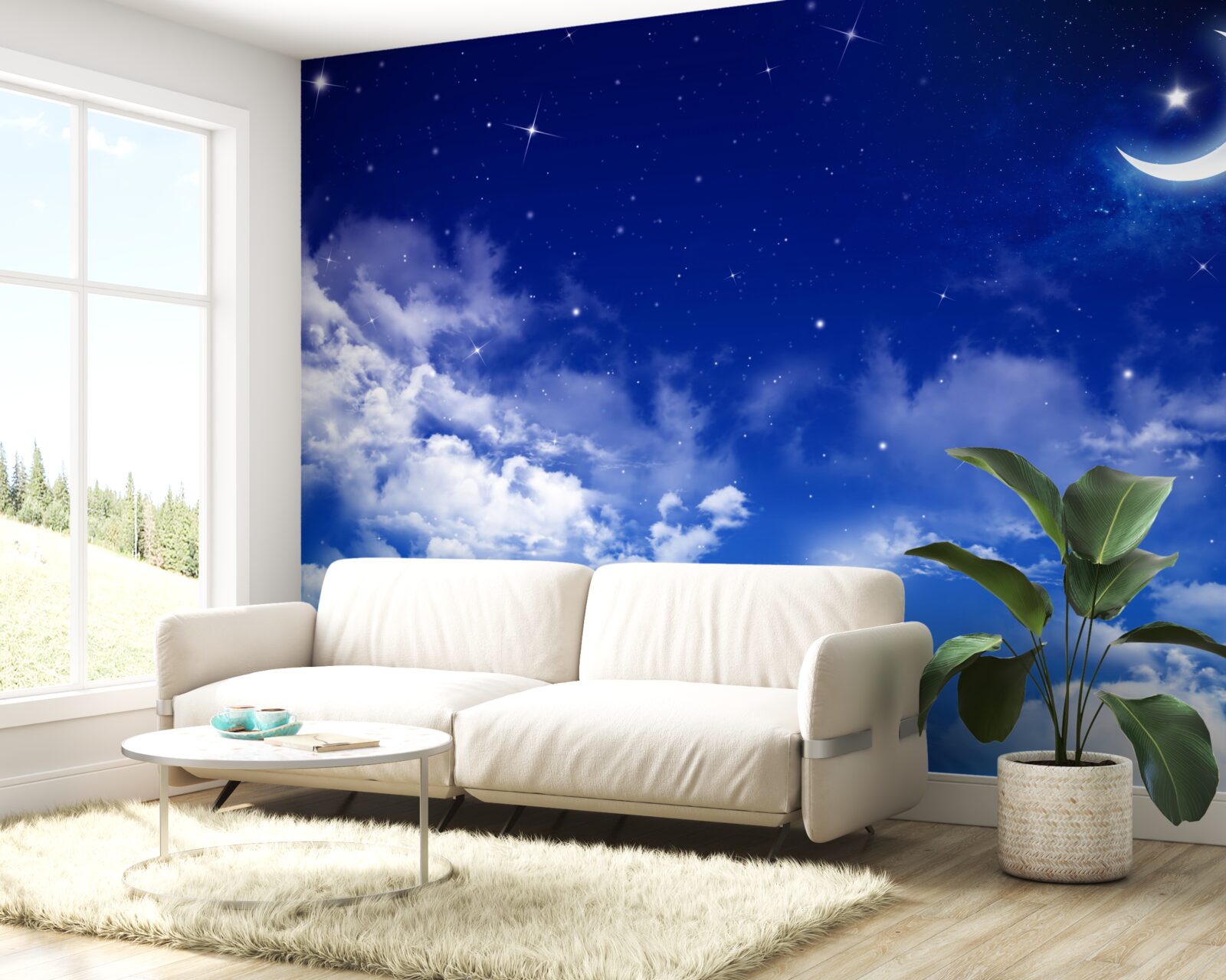 Фотошпалери ніч під місяцем і мерехтливими зірками