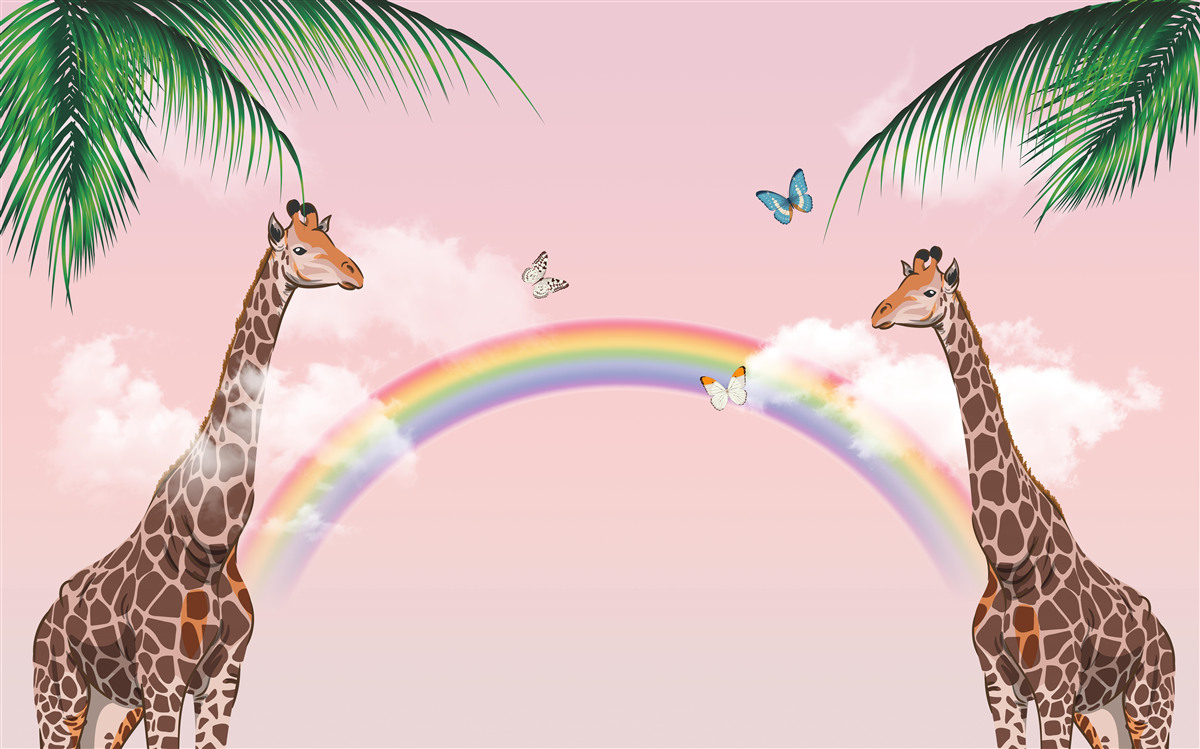 Фотошпалери два жирафи спостерігають за веселкою