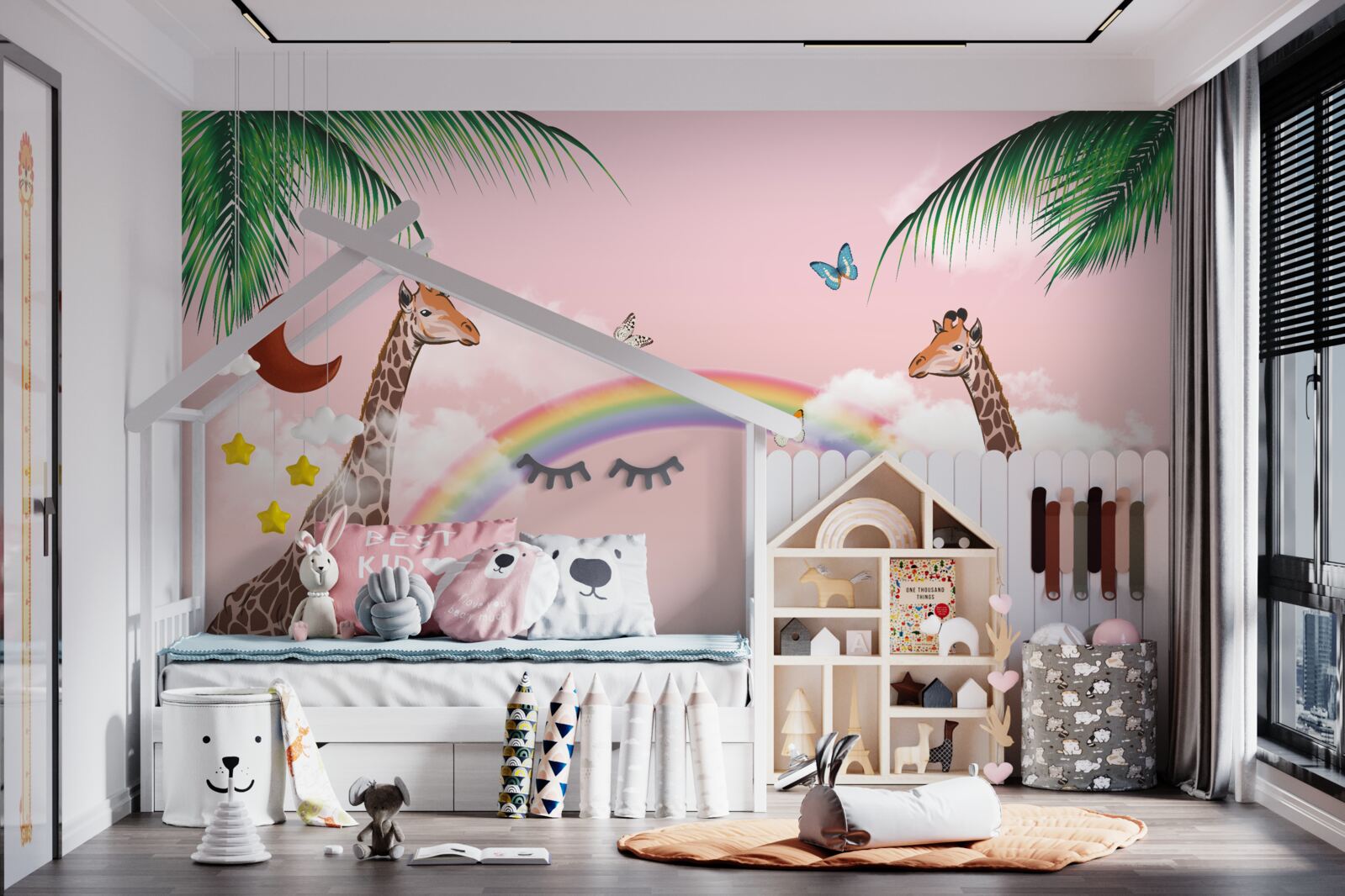 Фотошпалери два жирафи спостерігають за веселкою