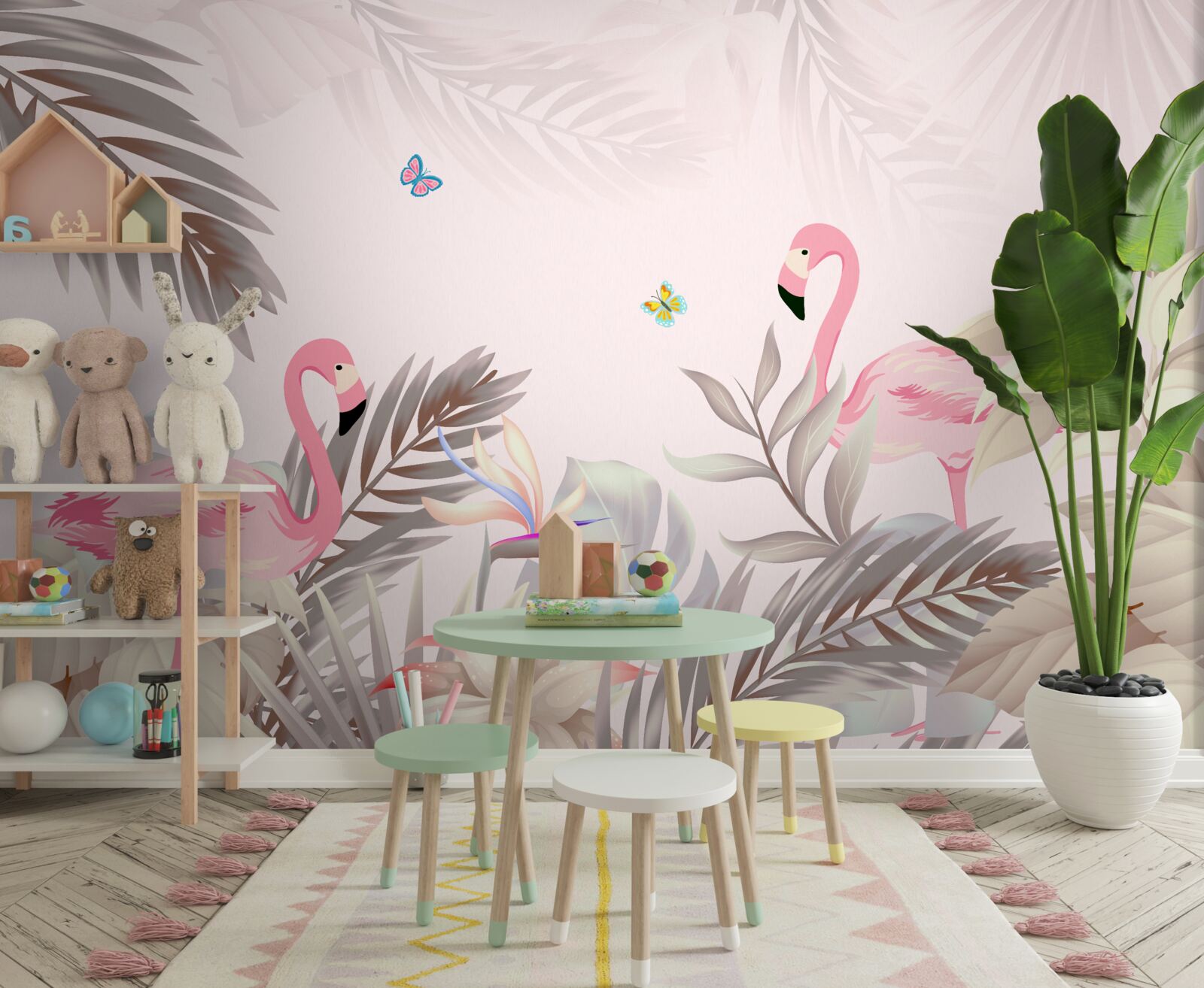 Фотошпалери фламінго серед дерев