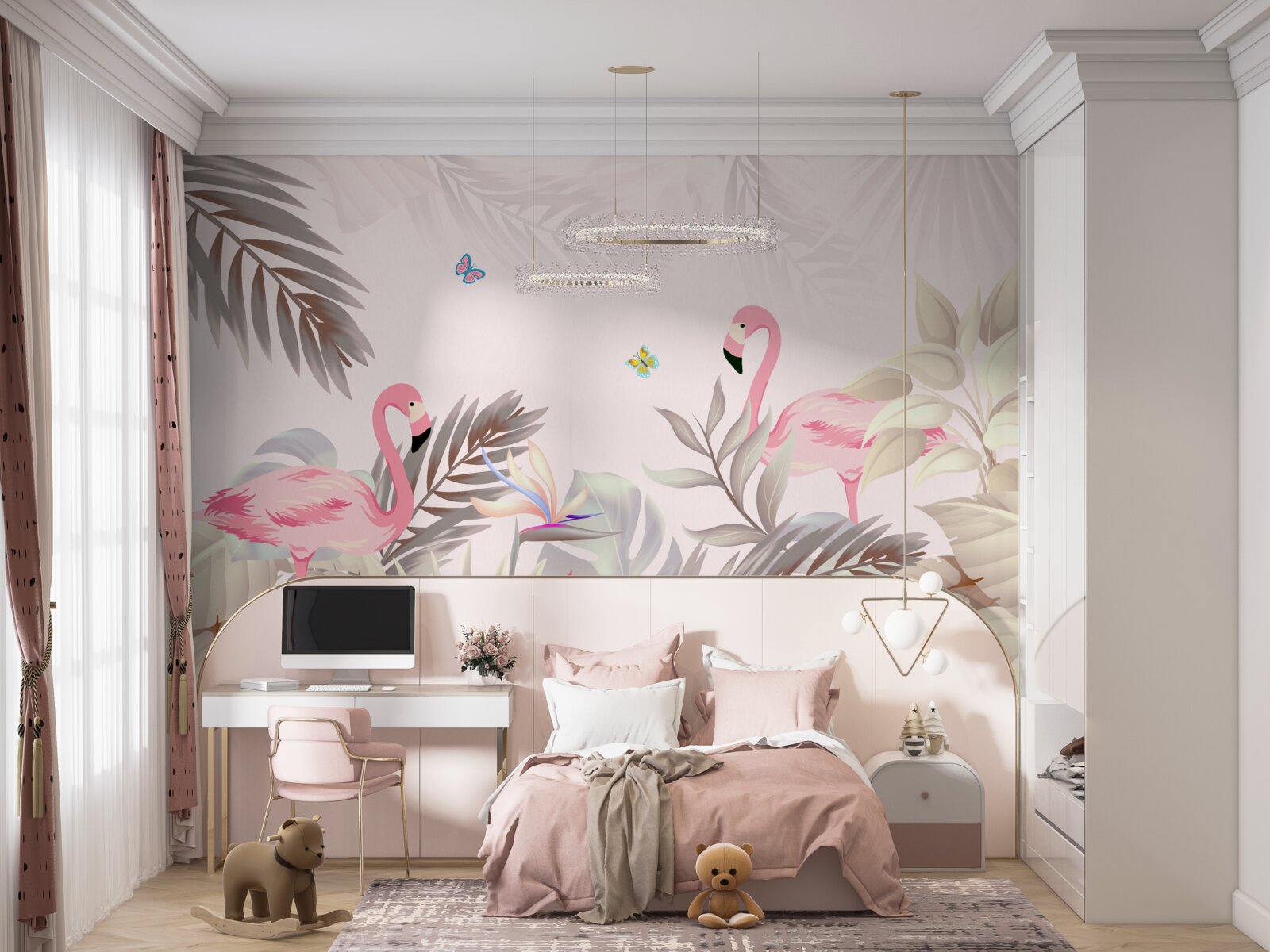 Фотошпалери фламінго серед дерев