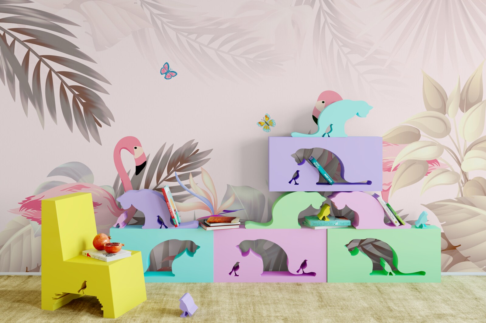 Фотошпалери фламінго серед дерев