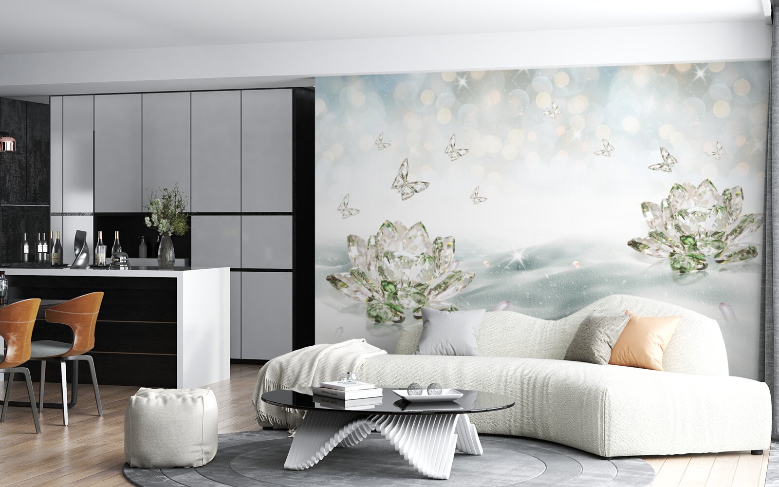 Фотошпалери квіти та метелики зі скла