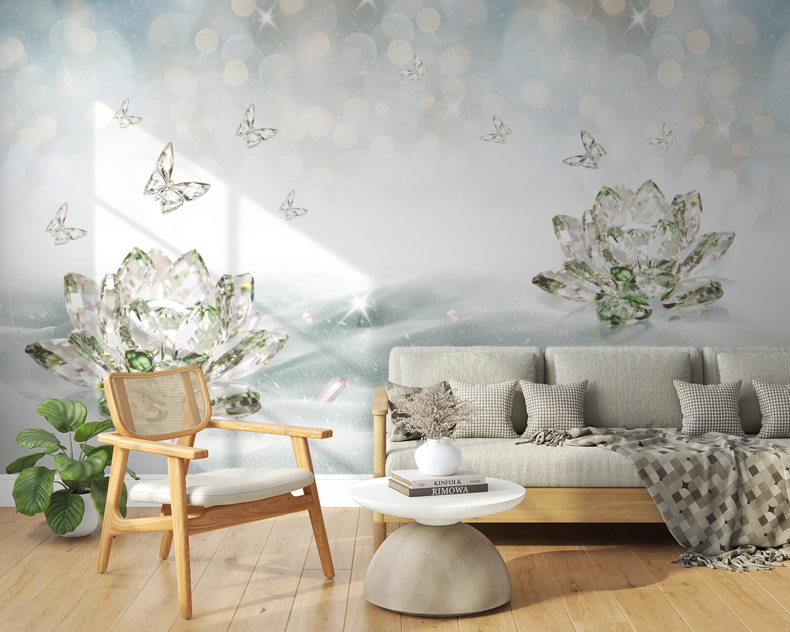 Фотошпалери квіти та метелики зі скла