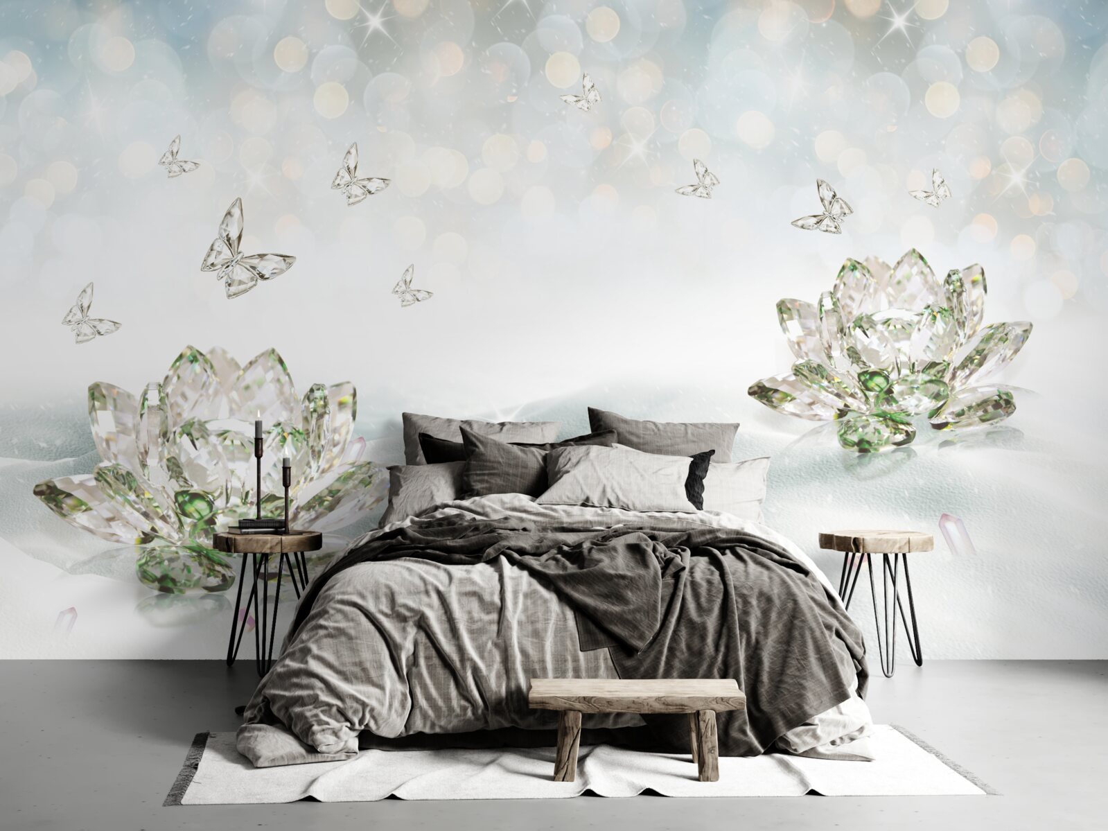 Фотошпалери квіти та метелики зі скла