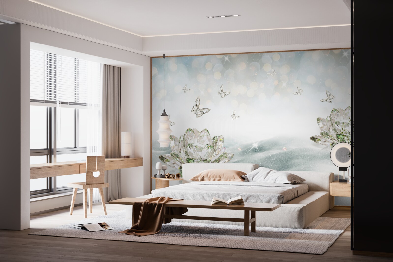 Фотошпалери квіти та метелики зі скла