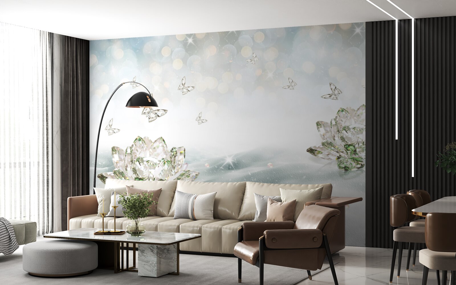 Фотошпалери квіти та метелики зі скла