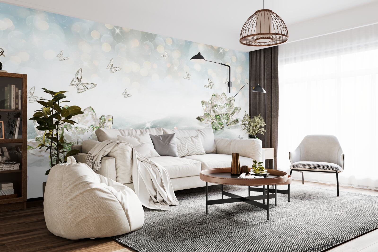 Фотошпалери квіти та метелики зі скла