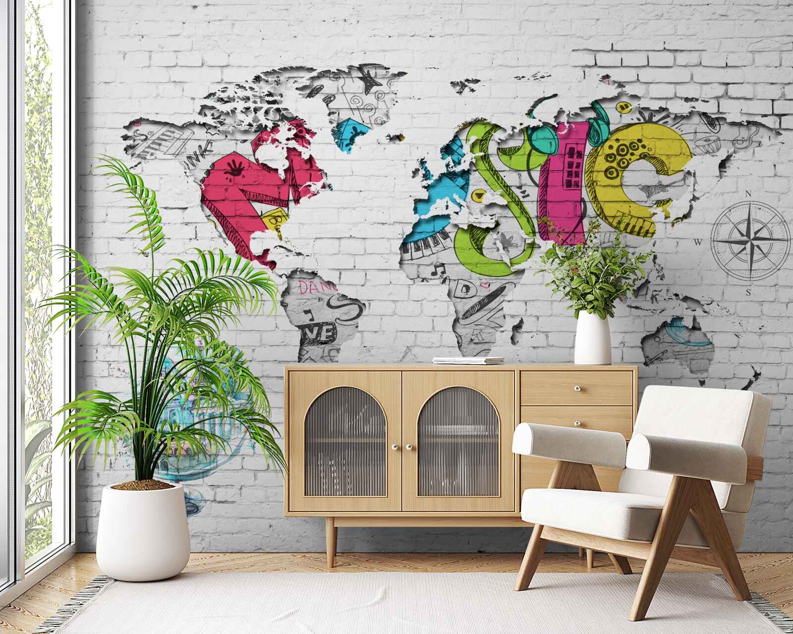 Фотошпалери графіті у вигляді карти світу