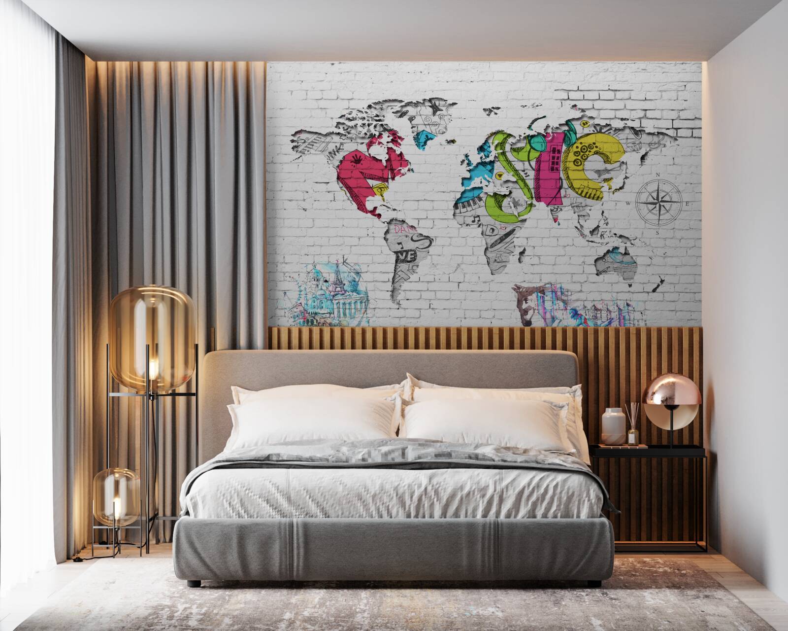 Фотошпалери графіті у вигляді карти світу