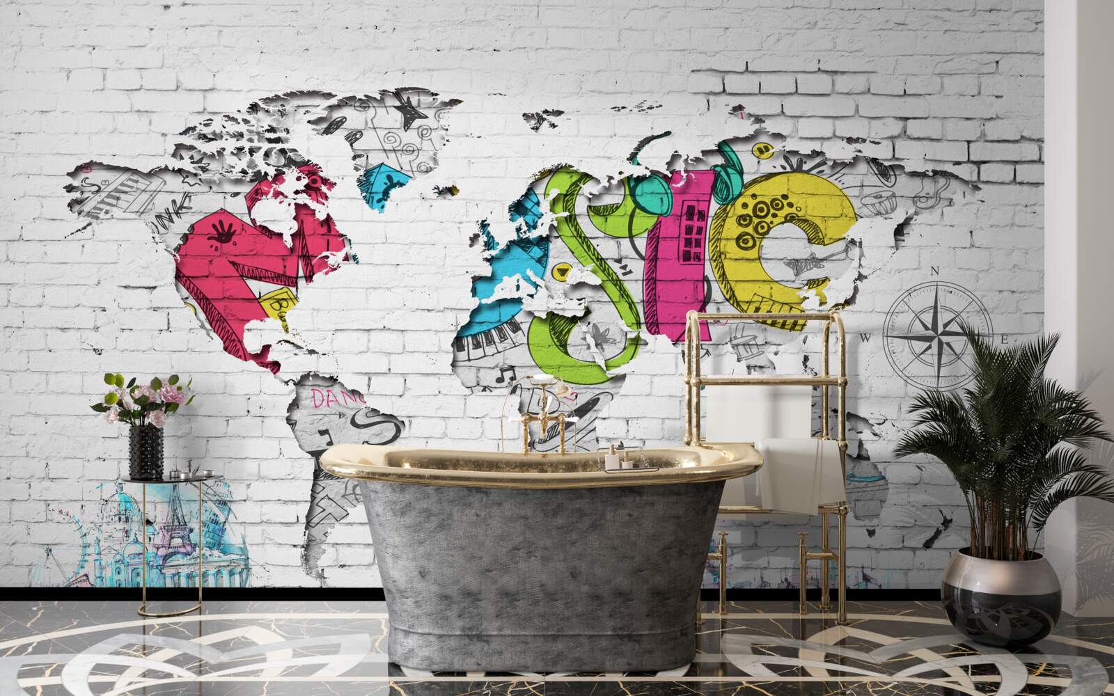 Фотошпалери графіті у вигляді карти світу