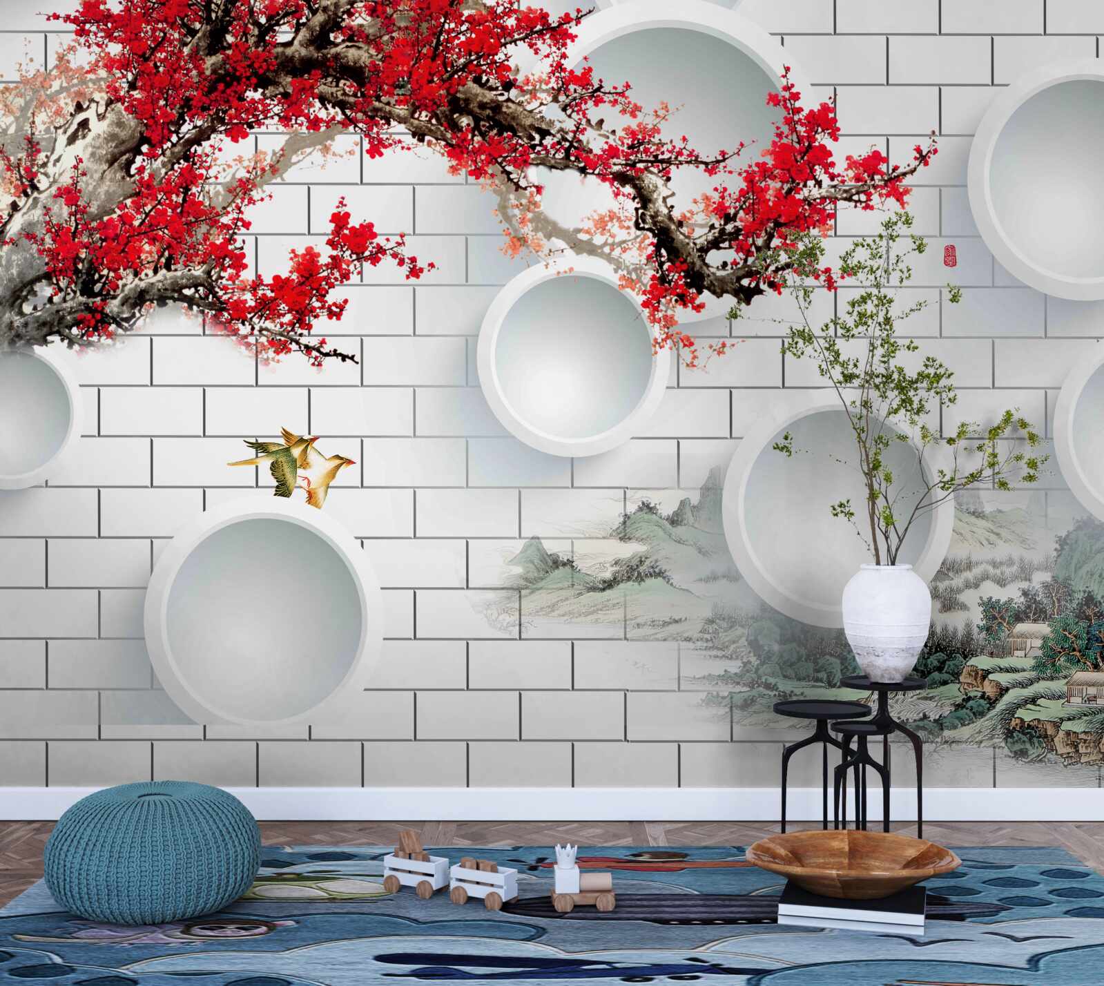 Фотошпалери кола в геометричному стилі та пейзажі