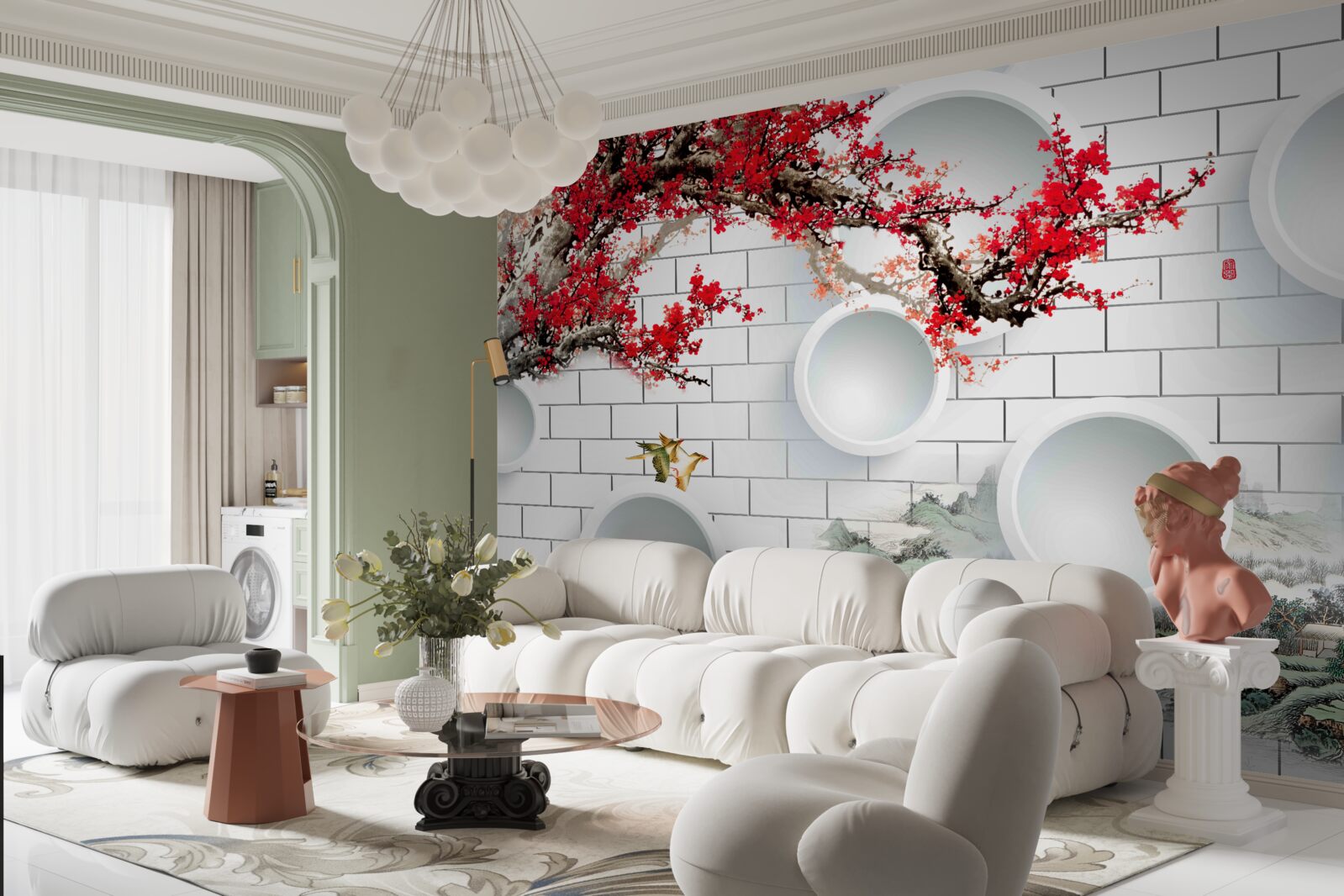 Фотошпалери кола в геометричному стилі та пейзажі