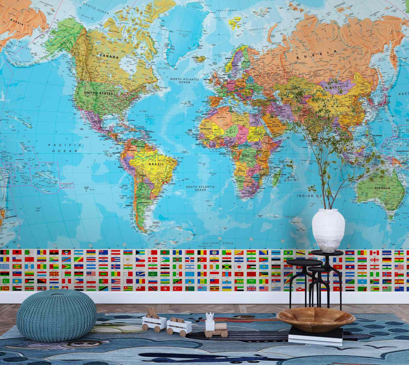 Фотошпалери карта світу з прапорами країн