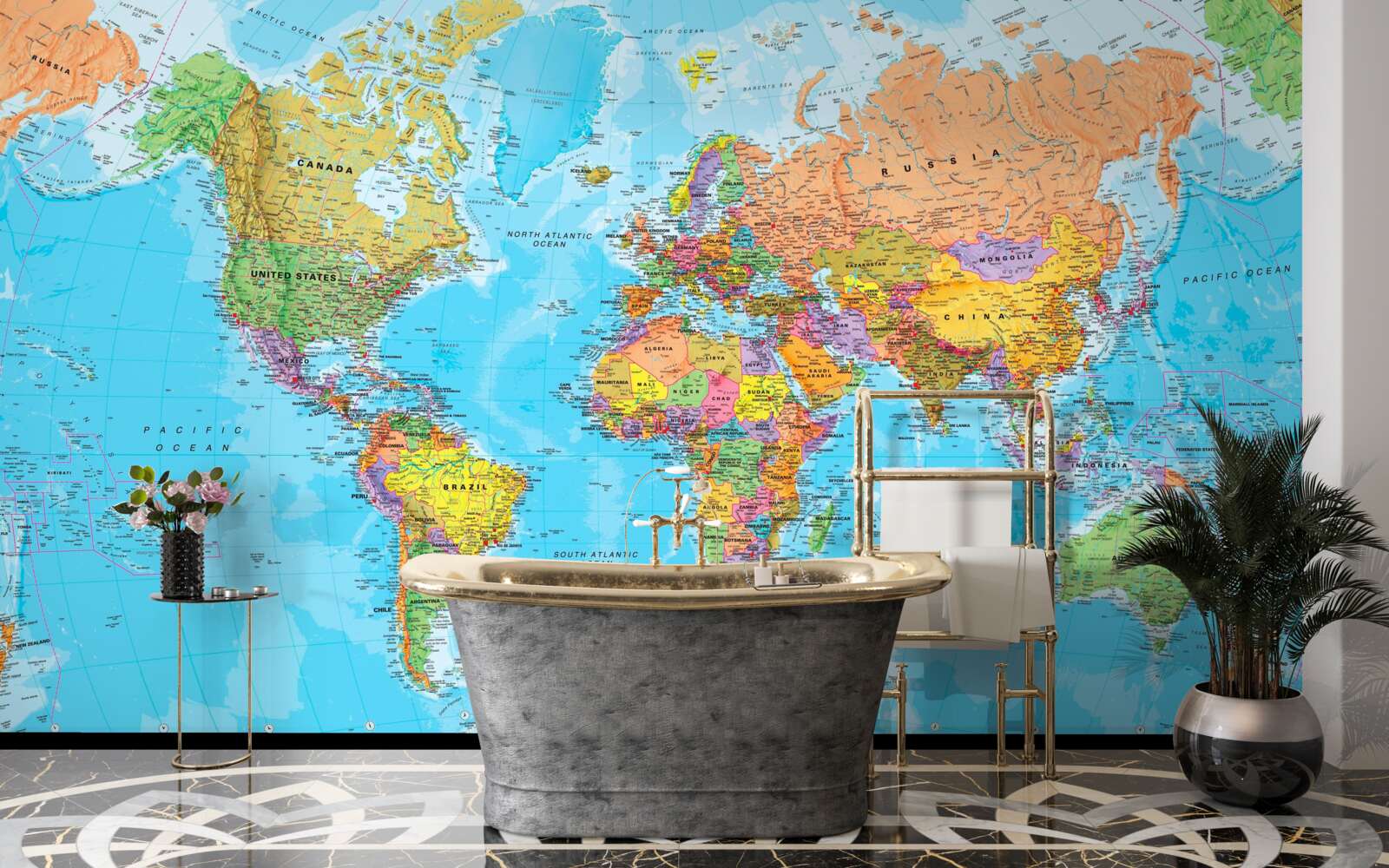 Фотошпалери карта світу з прапорами країн