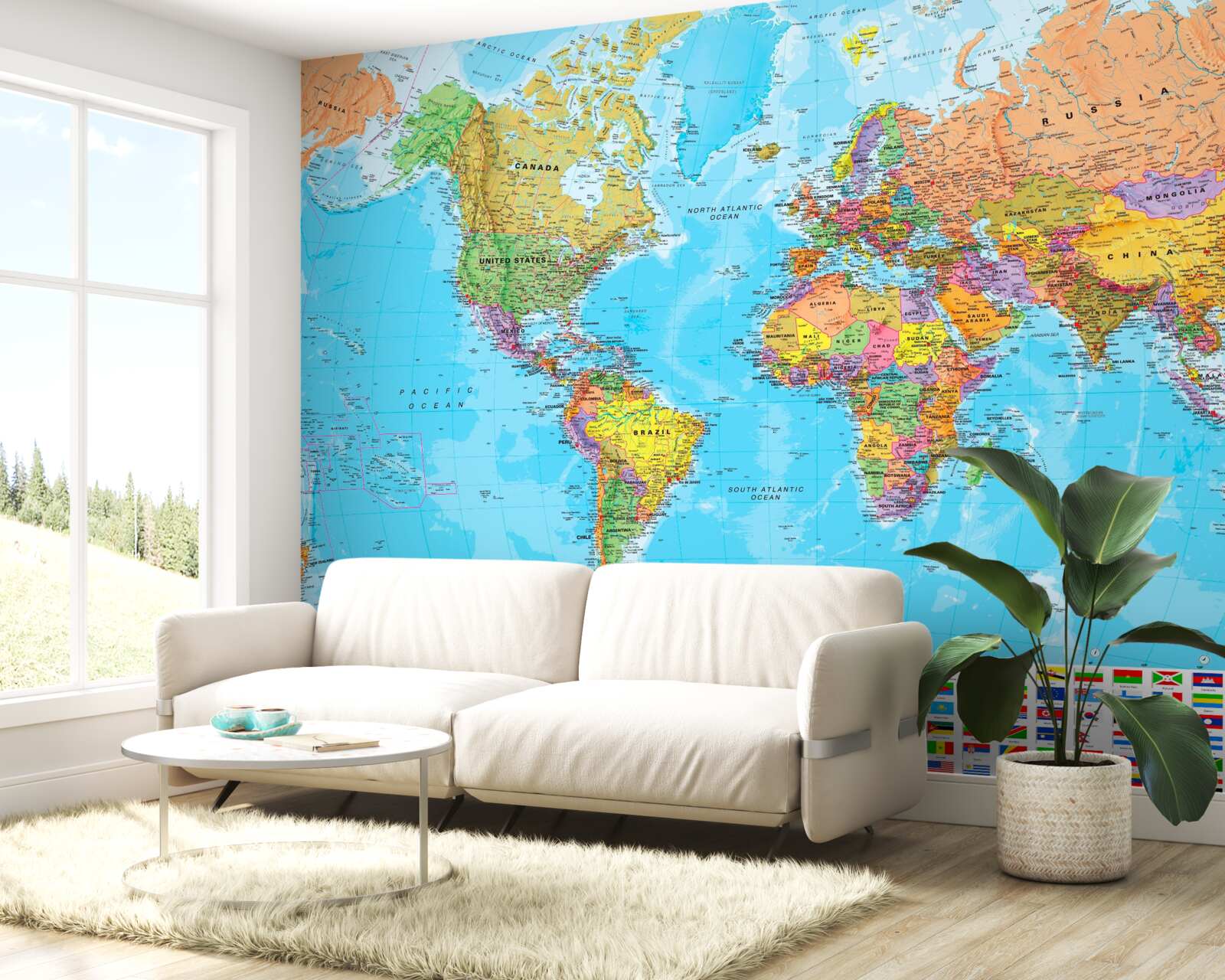 Фотошпалери карта світу з прапорами країн