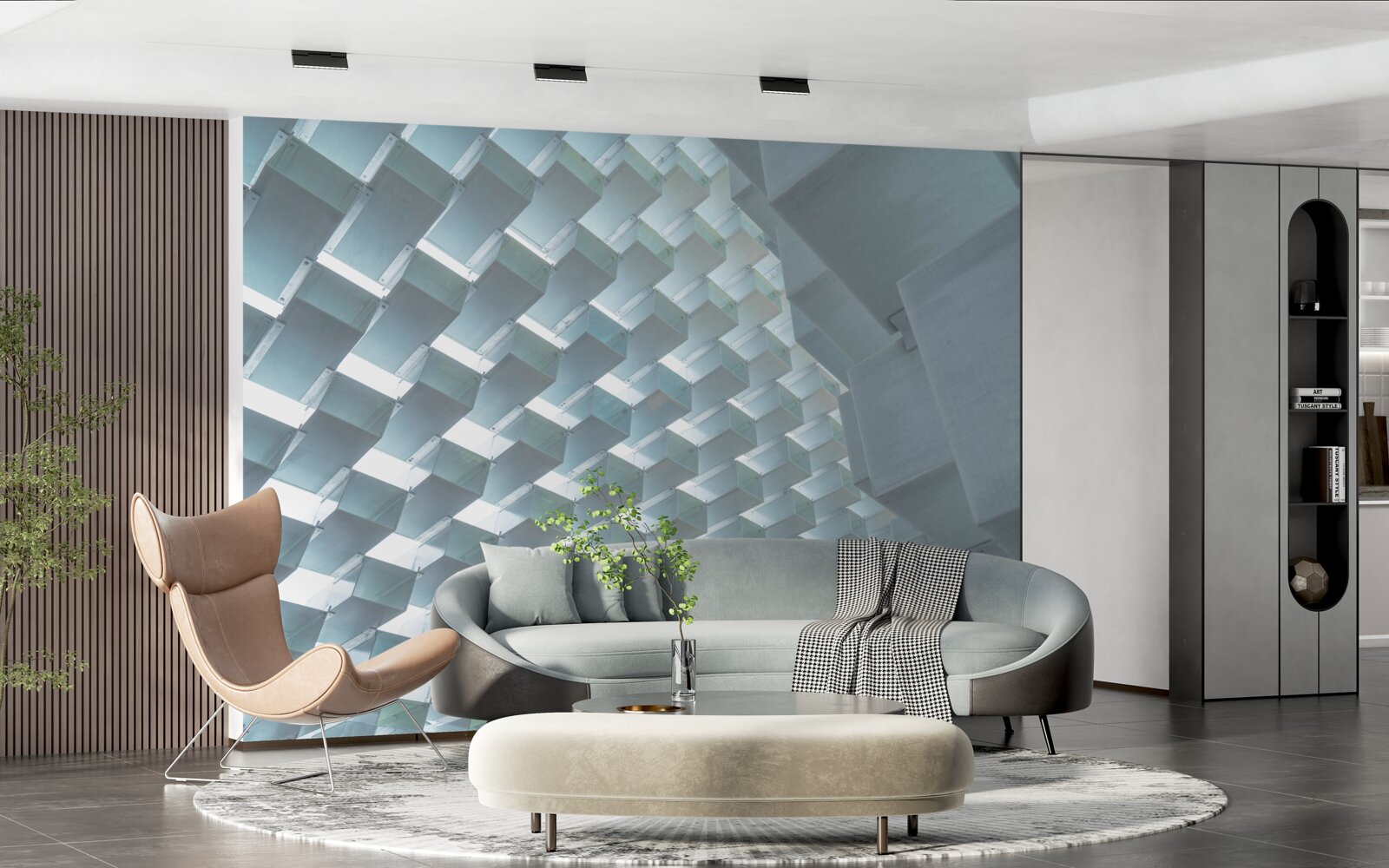 Фотошпалери Стіна з плаваючими прямокутниками в 3d