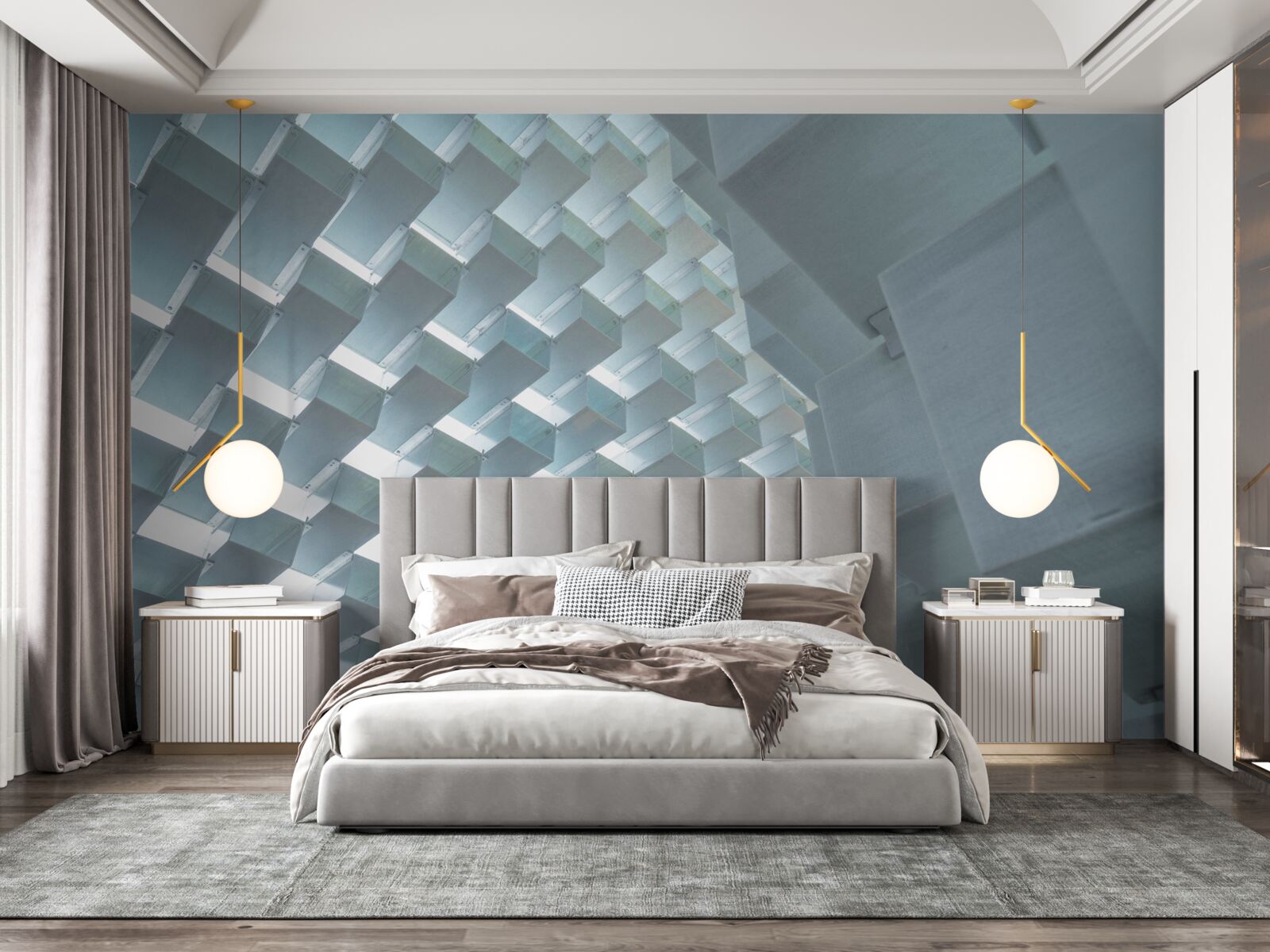 Фотошпалери Стіна з плаваючими прямокутниками в 3d