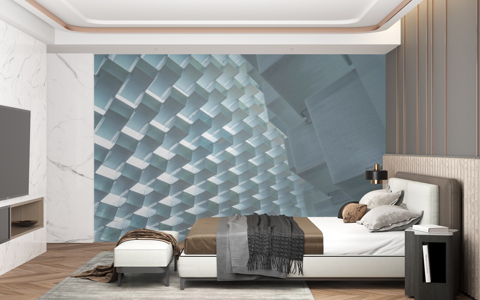 Фотошпалери Стіна з плаваючими прямокутниками в 3d