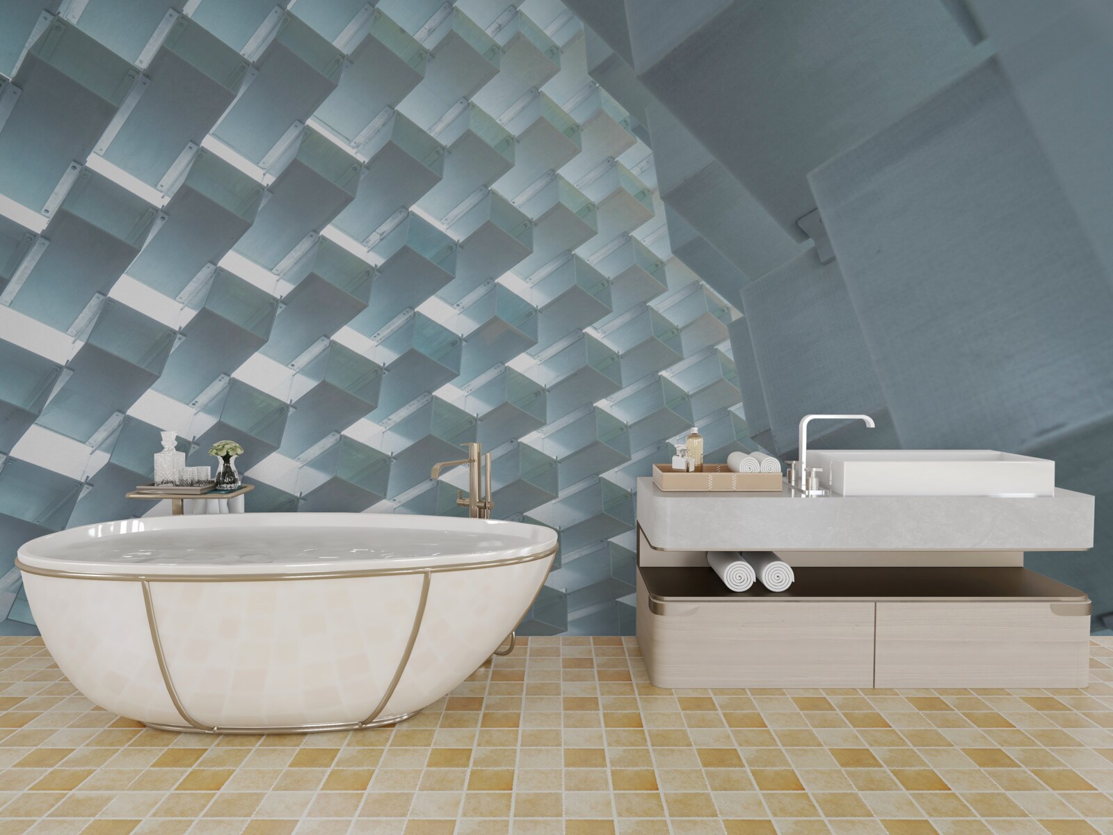 Фотошпалери Стіна з плаваючими прямокутниками в 3d