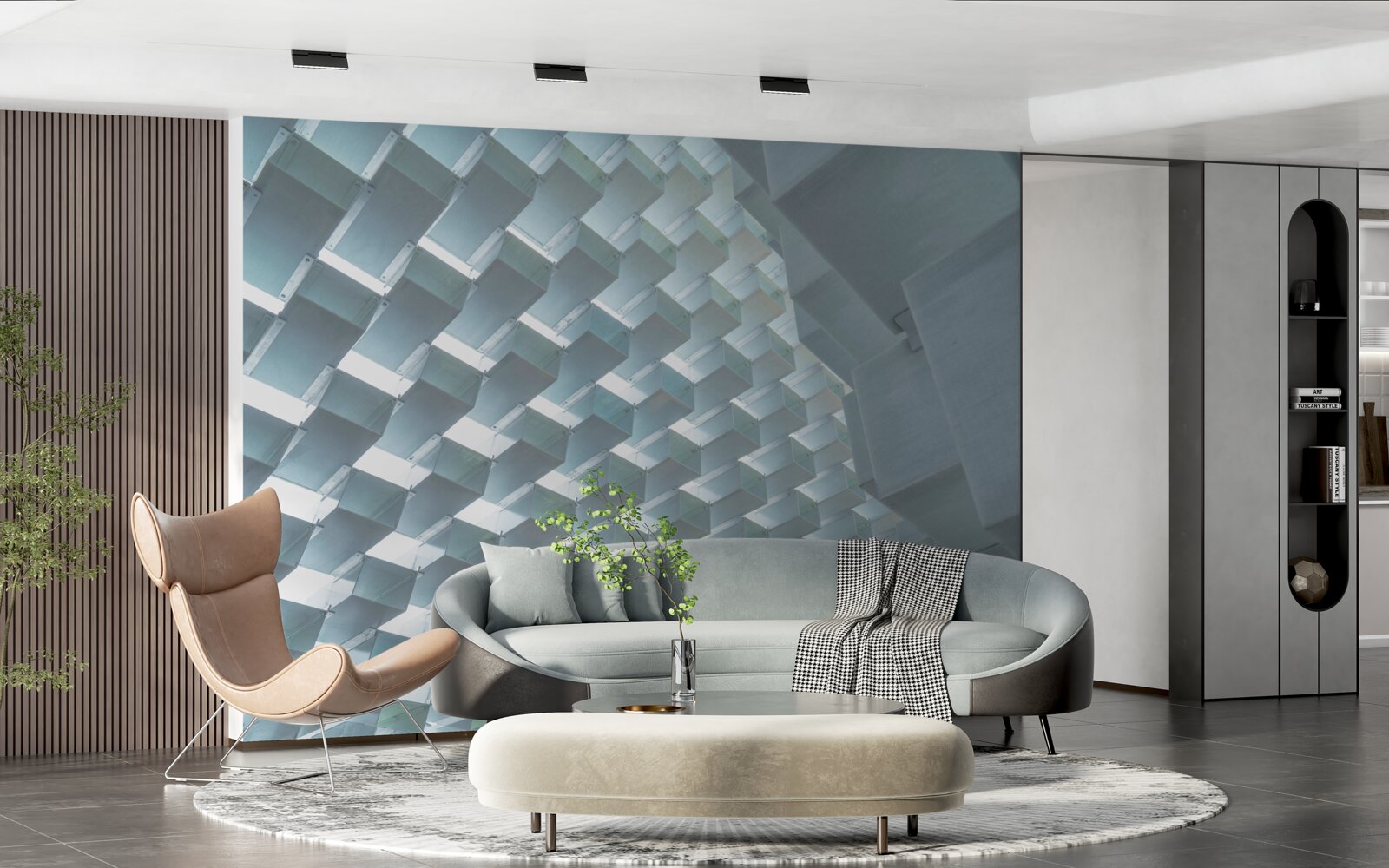 Фотошпалери Стіна з плаваючими прямокутниками в 3d