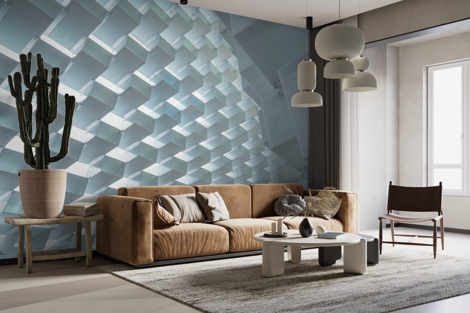 Фотошпалери Стіна з плаваючими прямокутниками в 3d