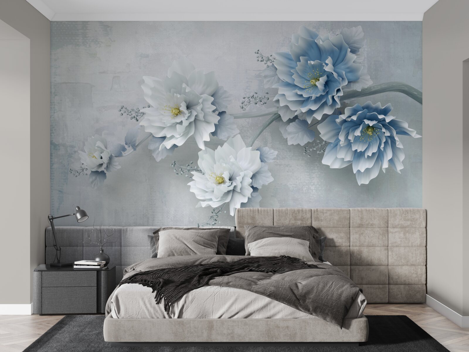 Фотошпалери сині квіти в похмурий день