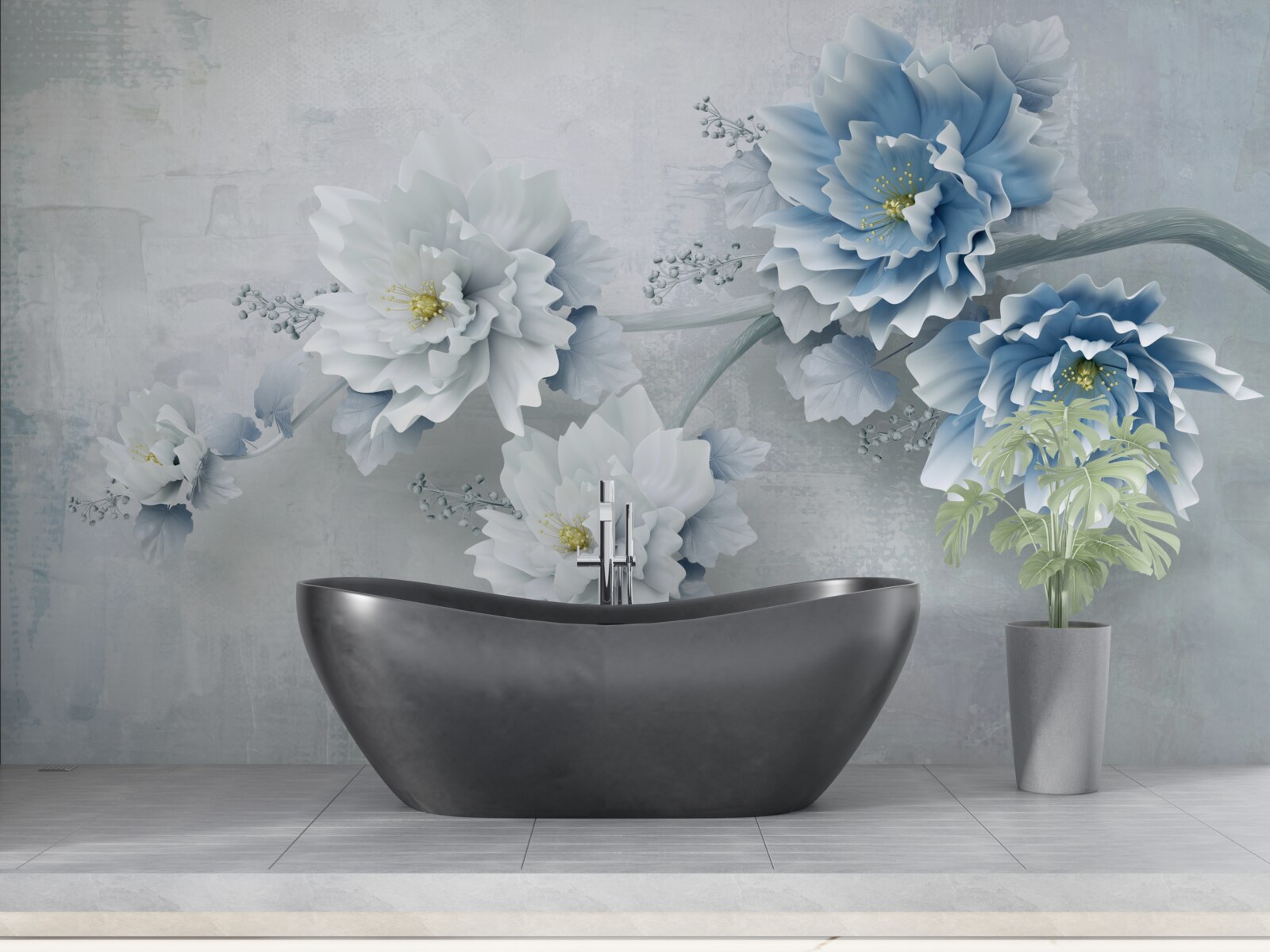 Фотошпалери сині квіти в похмурий день