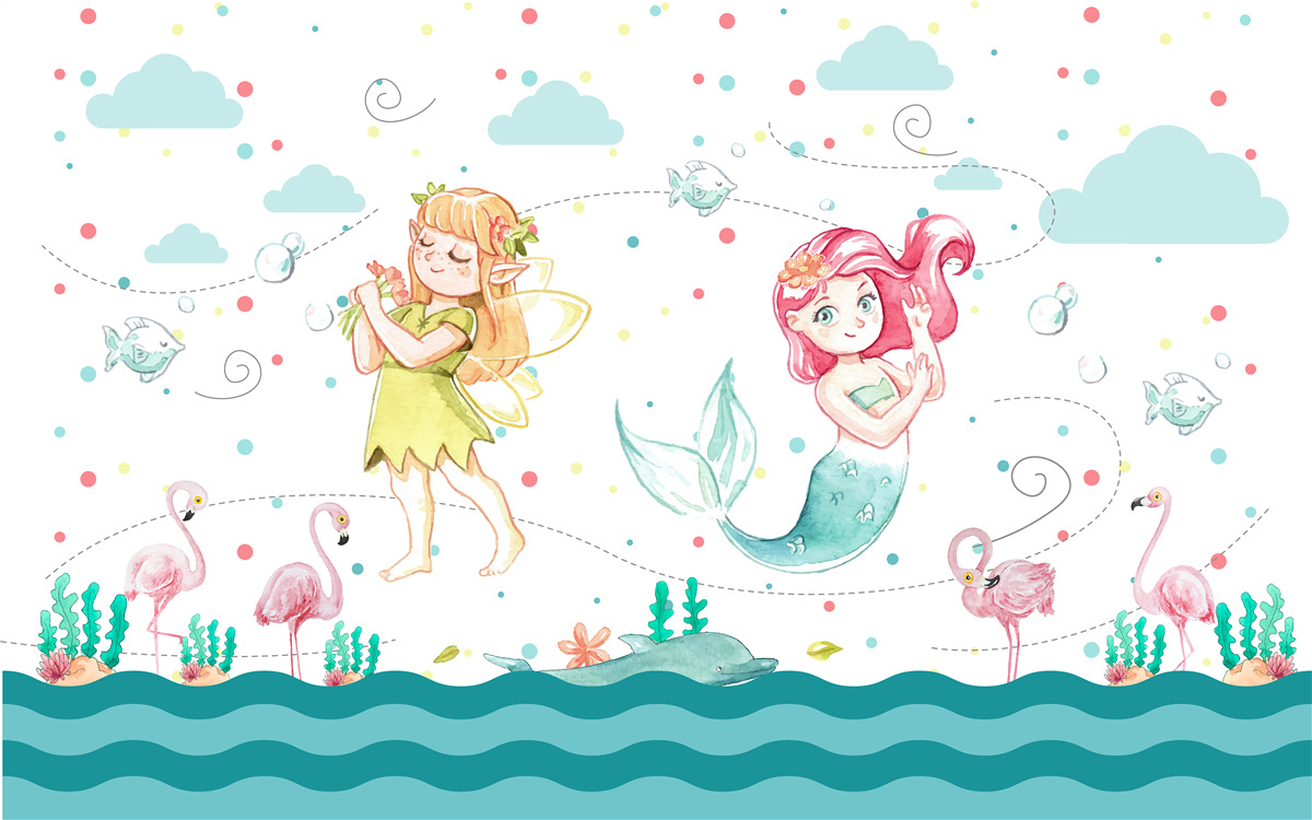 Фотошпалери біля води ростуть мальви та русалчине дерево