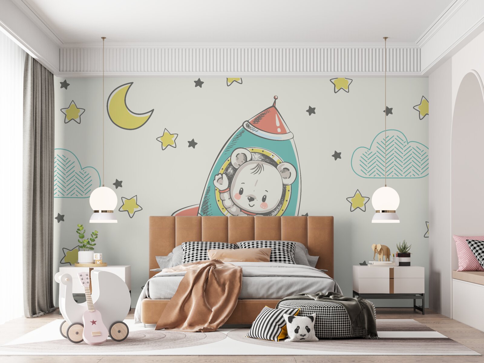 Фотошпалери молодий астронавт на космічному кораблі