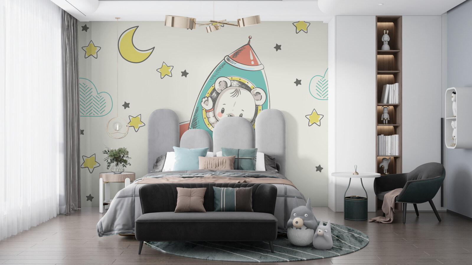 Фотошпалери молодий астронавт на космічному кораблі