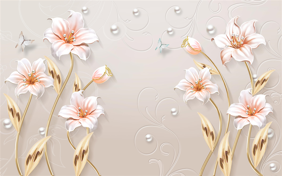 Фотошпалери квіти з металу та перламутру