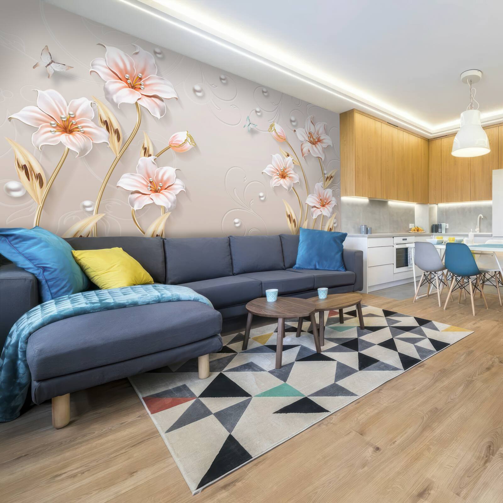 Фотошпалери квіти з металу та перламутру