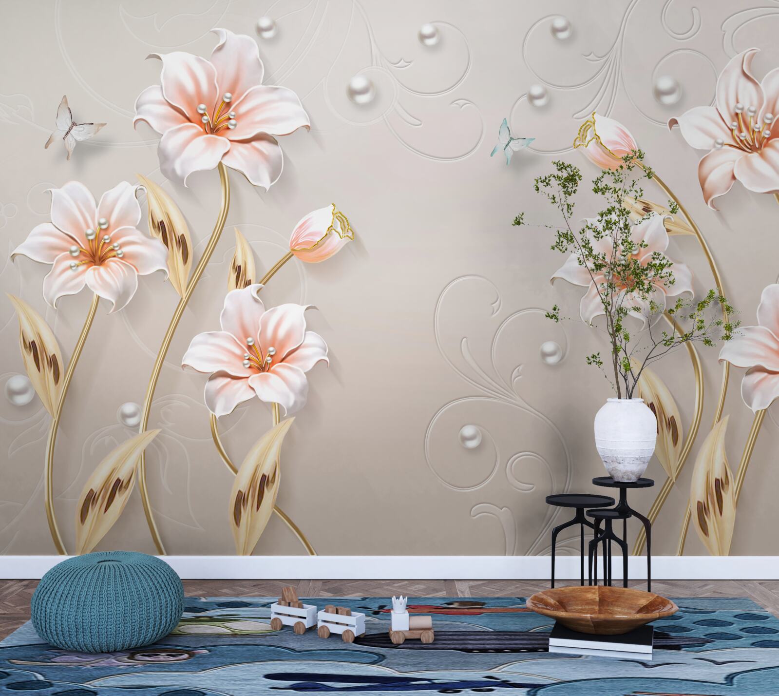 Фотошпалери квіти з металу та перламутру