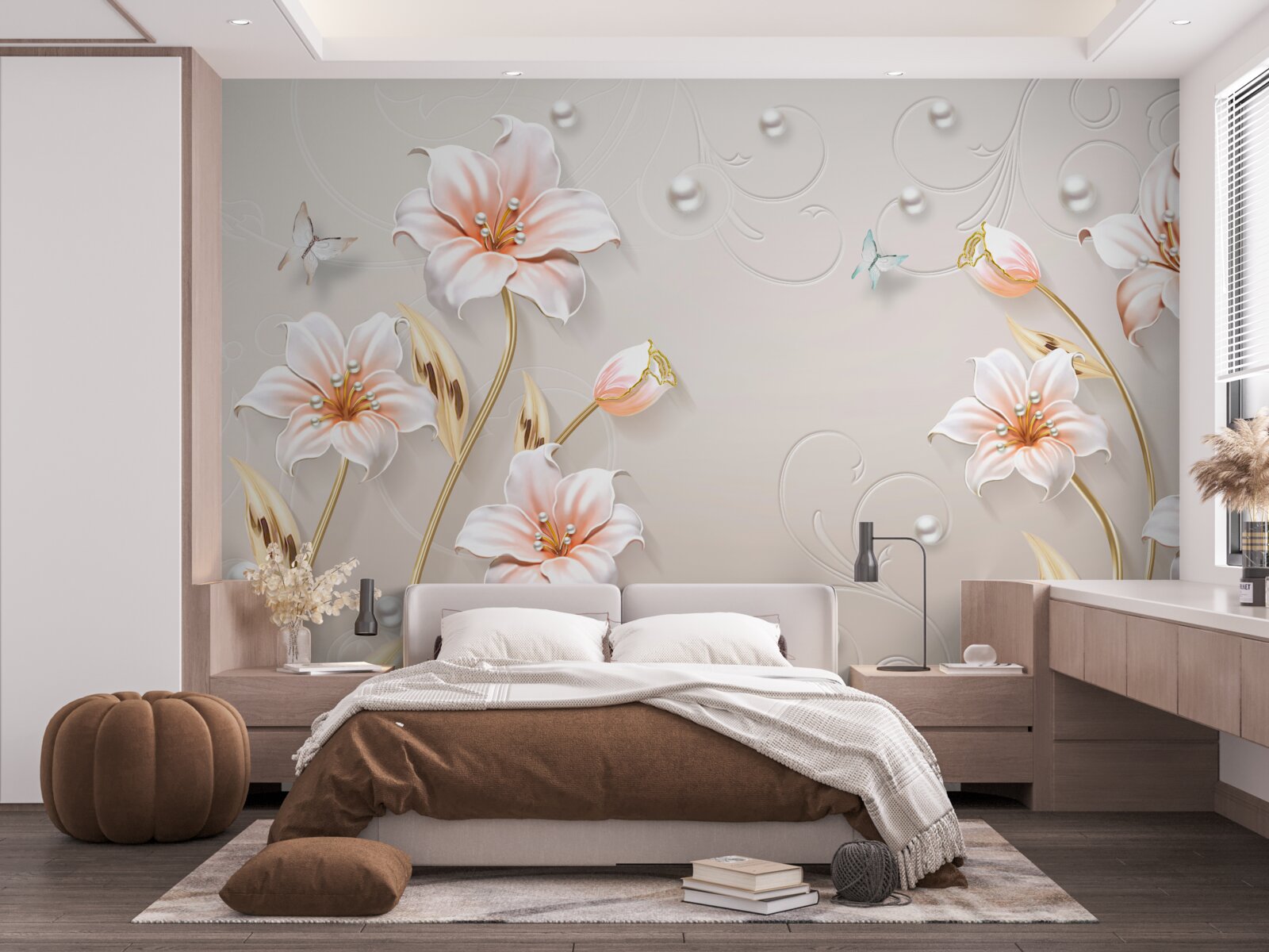 Фотошпалери квіти з металу та перламутру