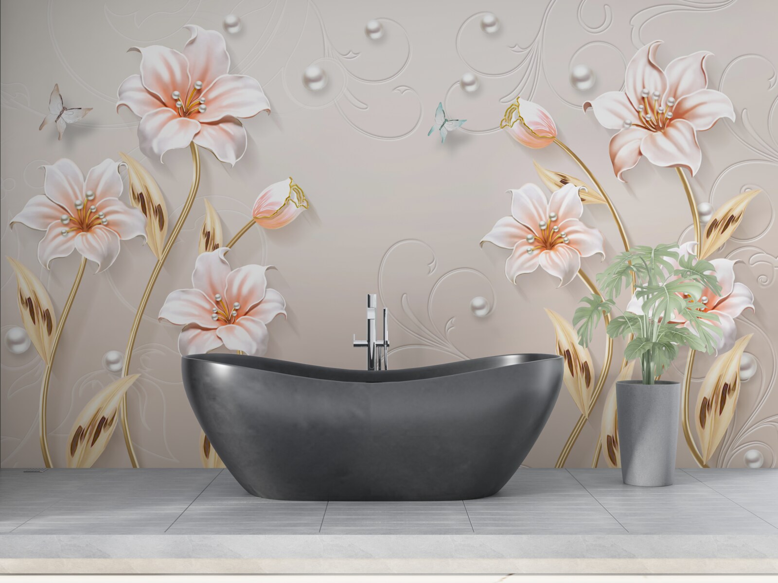 Фотошпалери квіти з металу та перламутру