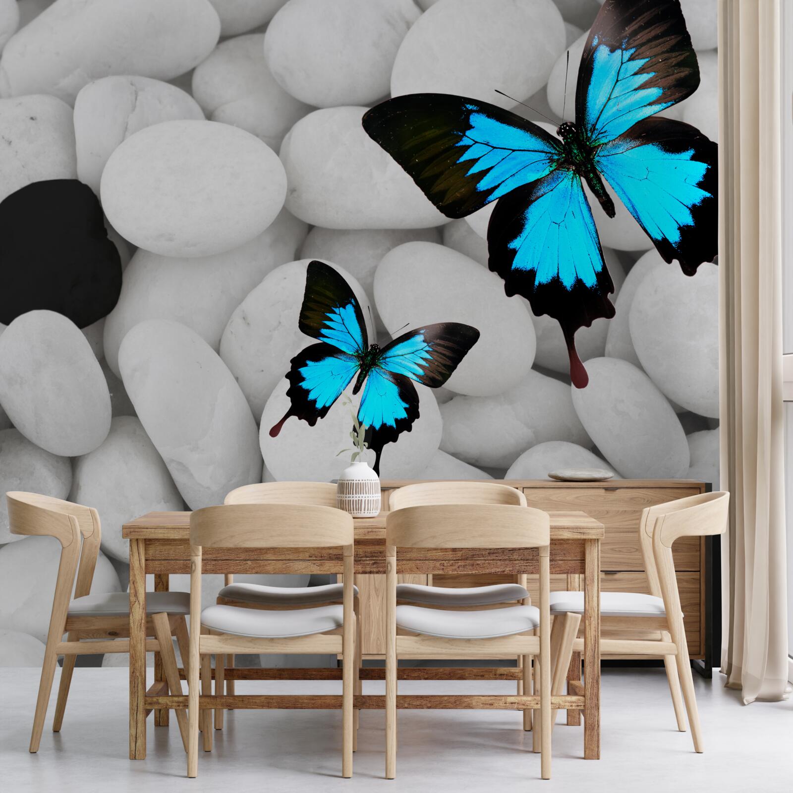 Фотошпалери різнокольорові метелики на яскравих каменях