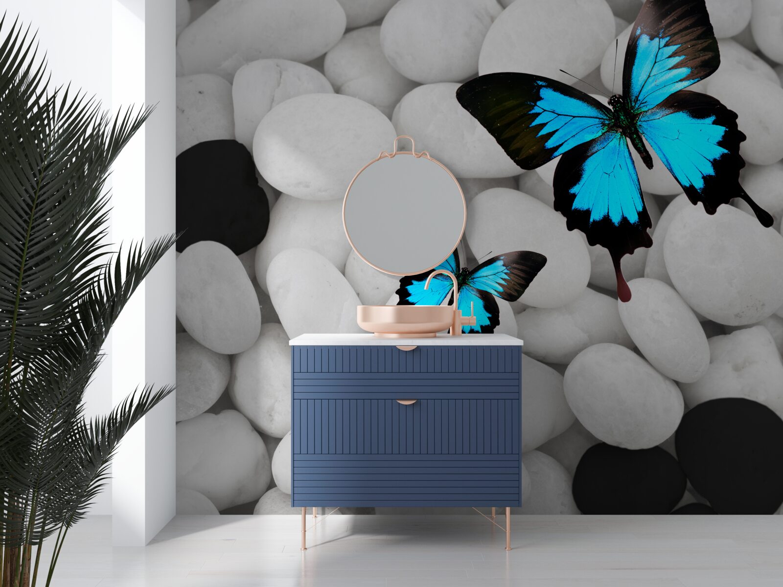 Фотошпалери різнокольорові метелики на яскравих каменях