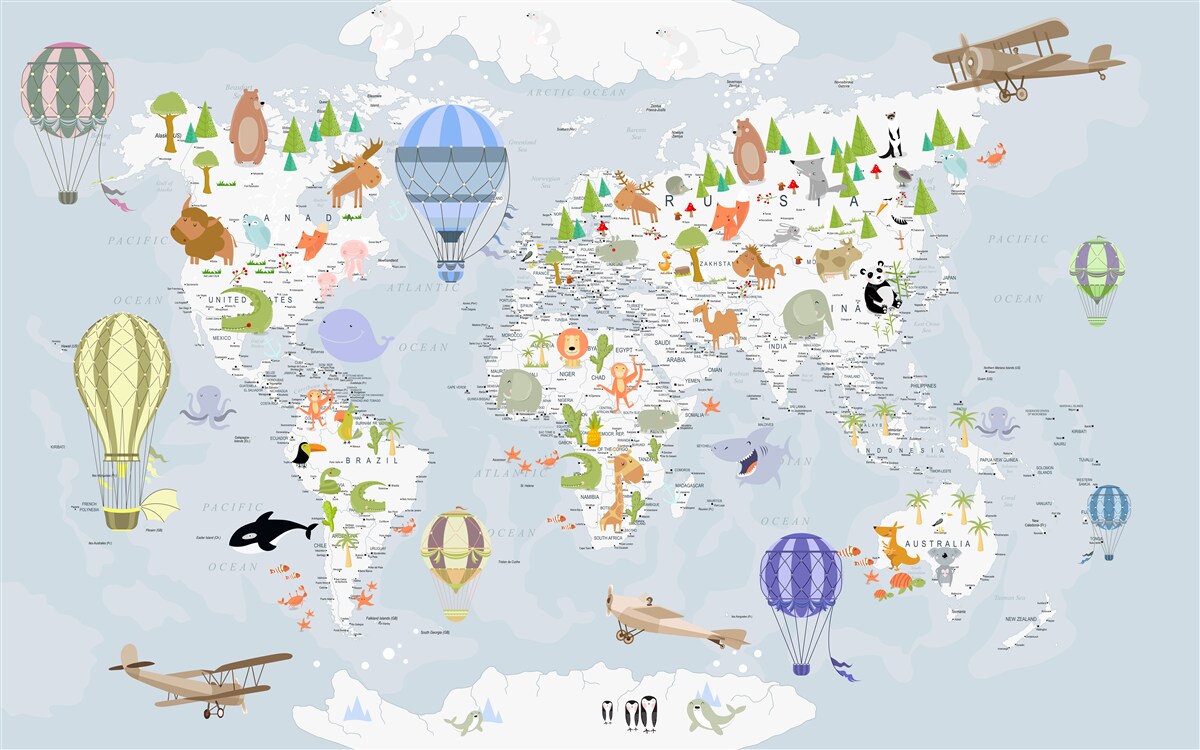Фотошпалери карта світу з повітряними кульками