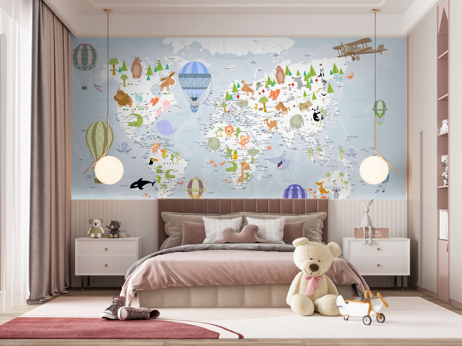 Фотошпалери карта світу з повітряними кульками