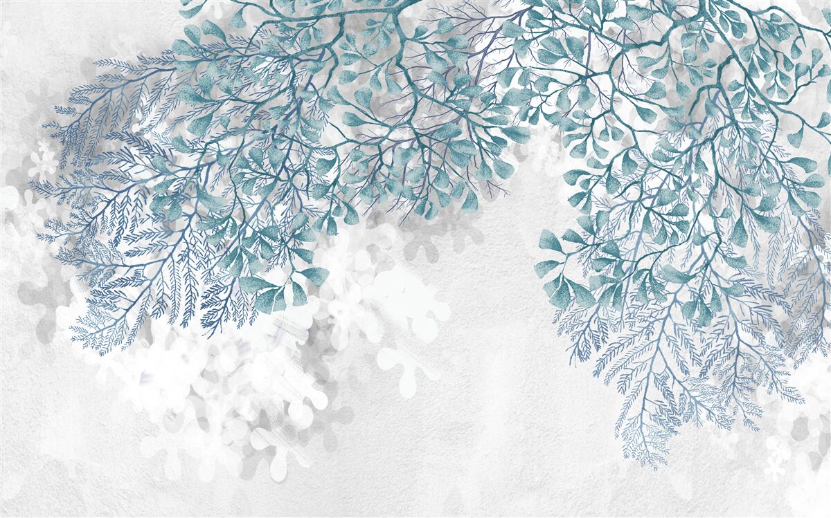 Фотошпалери білий фон із зеленим листям