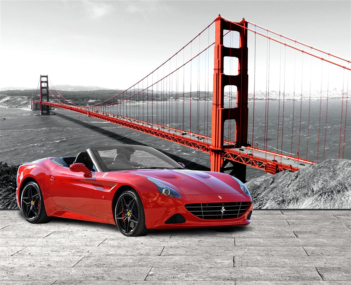 Фотошпалери червона машина і міст